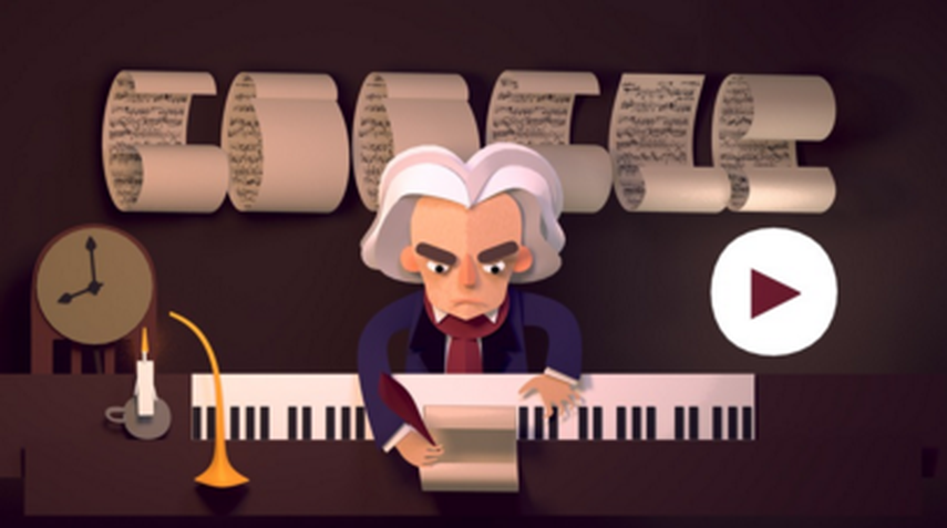 El gigante estadounidense Google quiso homenajear la genialidad musical del alemán con un gran doodle en el que se puede ver una animación del compositor y en el que el internauta debe ordenar las partituras para poder escuchar fragmentos de algunas