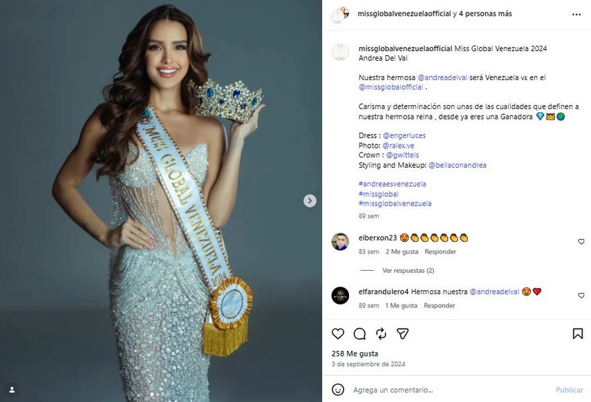 Andrea Carolina del Val, Miss Global Venezuela 2024.
