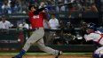 El bateador panameño Rubén Tejada pega un hit contra Taiwán durante el primer inning del juego del Grupo A del Clásico Mundial de Béisbol, en el Estadio Intercontinental de Béisbol de Taichung en Taichung, Taiwán, el miércoles 8 de marzo de 2023
