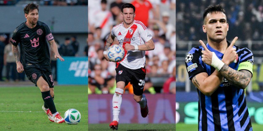 Combo de fotografías de los jugadores de fútbol Lionel Messi (i), Franco Mastantuono (c) y Lautaro Martínez&nbsp;
