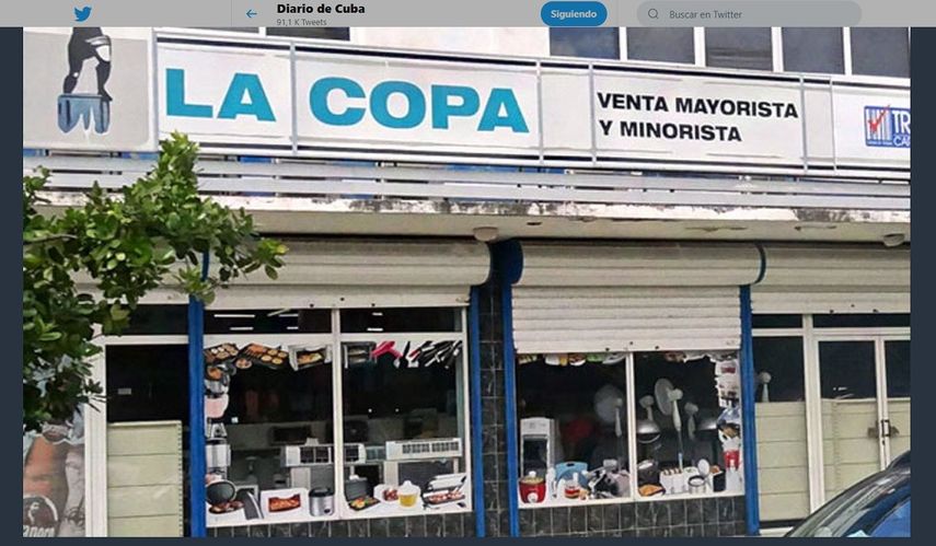 Foto de la fachada de la tienda La Copa, en La Habana, publicada el 5 de septiembre de 2019 en la cuenta de Twitter de Diario de Cuba.