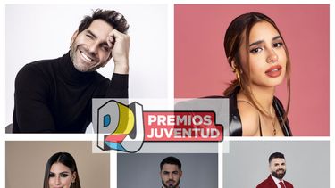 Univision presenta los conductores de la alfombra roja y Noche de estrellas de Premios Juventud 2024: Arap Bethke, Domelipa, Jessica Rodríguez Jomari Goyso y Roberto Hernández.