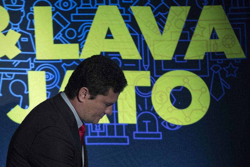 Fotografía de archivo fechada en octubre de 2017 del entonces juez federal brasileño Sergio Moro durante un foro sobre corrupción en Sao Paulo, Brasil.