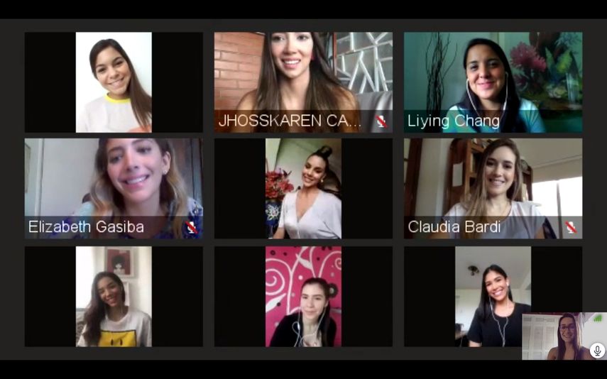 Parte del grupo de 22 candidatas del&nbsp;Miss Venezuela 2020 durante una de sus clases por Zoom.