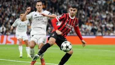 El atacante del AC Milan, Álvaro Morata, en un juego contra el Real Madrid en la Liga de Campeones, el 5 de noviembre de 2024.