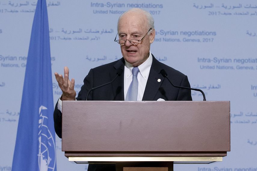 El enviado especial de la ONU para&nbsp;Siria, Staffan de Mistura durante la rueda de prensa tras las negociaciones de paz en&nbsp;Siria.&nbsp;