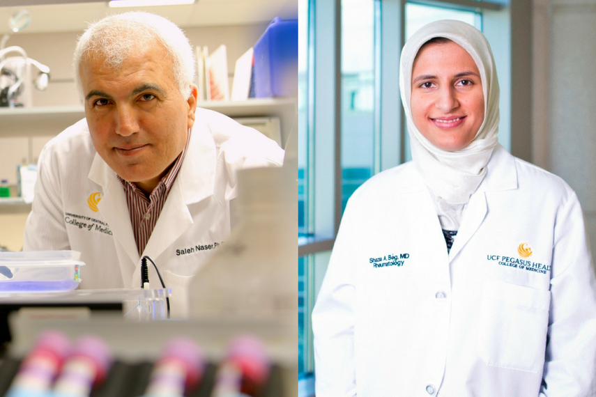 Los científicos&nbsp;Saleh Naser y Shazia Bég, de la Universidad de la Florida Central.