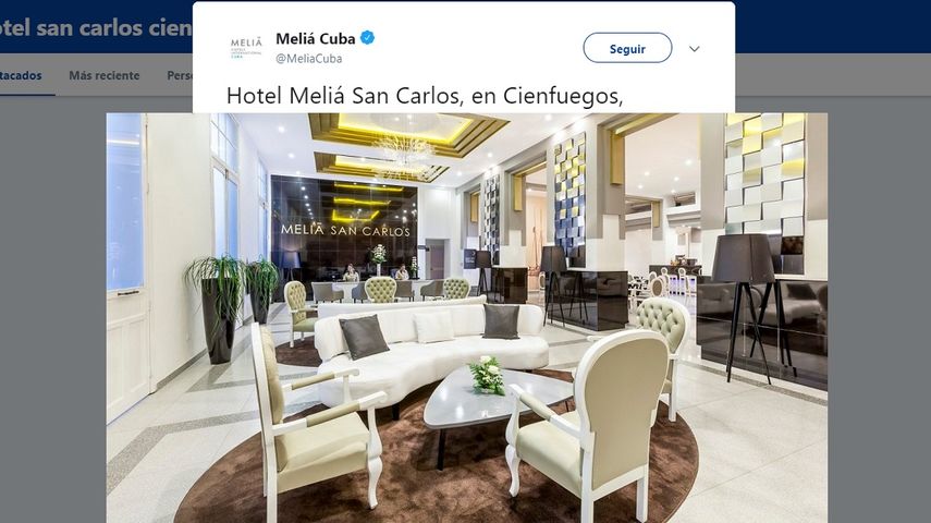 Fotografía del hotel Meliá San Carlos publicada en la cuenta de Twitter de la Meliá Cuba.
