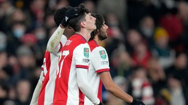 El jugador del arsenal Charlie Patino celebra un gol en la English League Cup&nbsp;