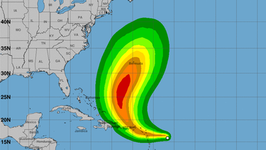 Tormenta tropical Ernesto el lunes, 12 de agosto, en horas de la tarde.