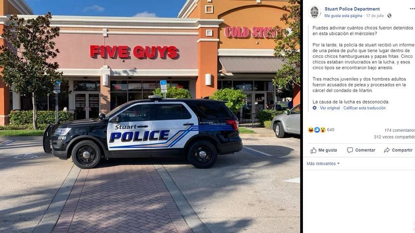 Captura de la página oficial de Facebook del Departamento de Policía de Stuart, en el condado Martin, al norte de West Palm Beach.
