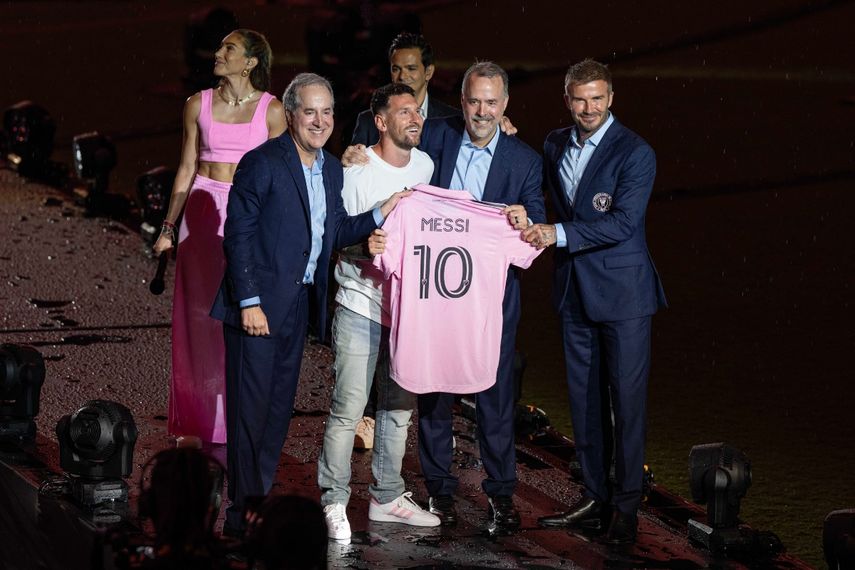 Jorge Mas, Lionel Messi, Chris Henderson y David Beckham, la noche del domingo en Fort Lauderdale.&nbsp;
