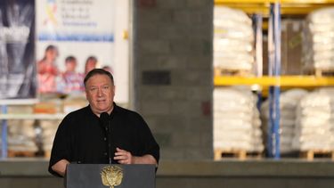 El secretario de Estado de EEUU, Mike Pompeo, ofrece una rueda de prensa durante su visita a la frontera entre Colombia y&nbsp;Venezuela.&nbsp;