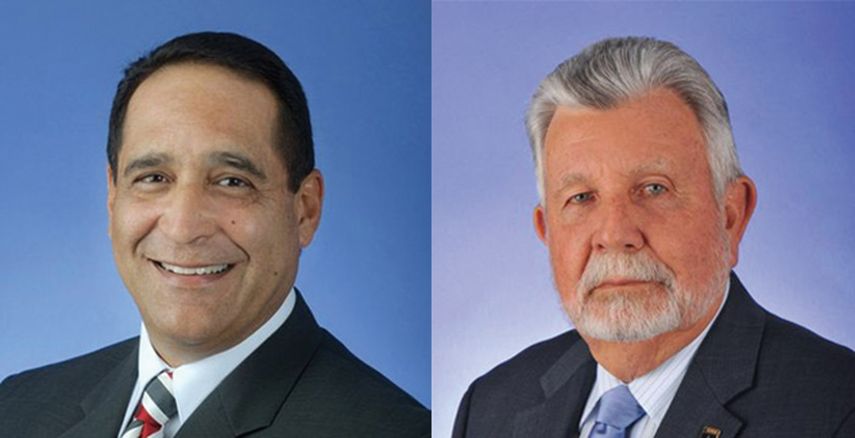 Joe Martínez (izq.), candidato republicano al Congreso por el distrito 26, Pedro García (der.), candidato a tasador de la propiedad. (ARCHIVO)