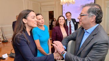 Alexandria Ocasio-Cortez con Gustavo Petro en la Casa de Nariño, Bogotá, 21AGO23.
