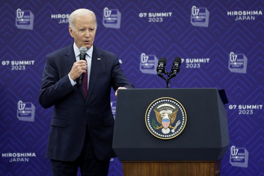 El presidente de Joe Biden habla durante una conferencia de prensa posterior a la Cumbre de Líderes del G7 en Hiroshima el 21 de mayo de 2023.