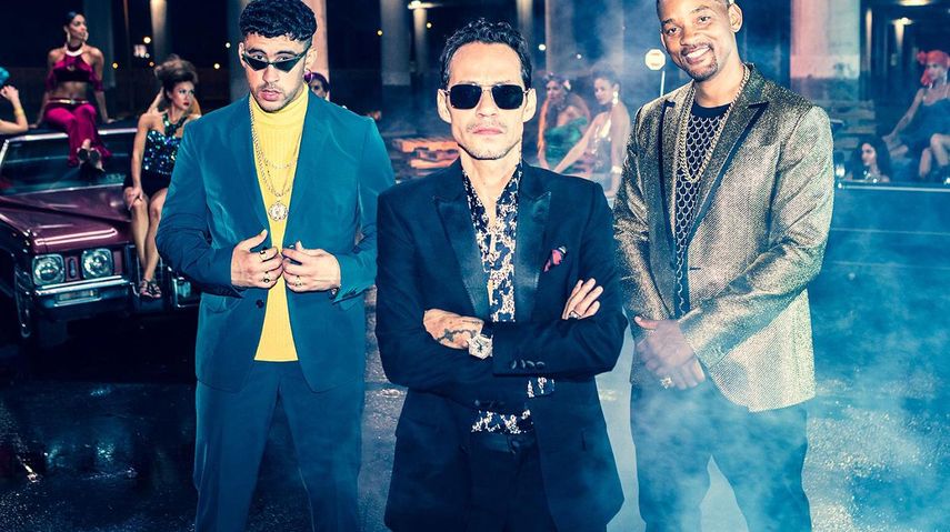 Bad Bunny, Marc Anthony y Will Smith en el videoclip del tema&nbsp;Está rico, grabado en Miami.