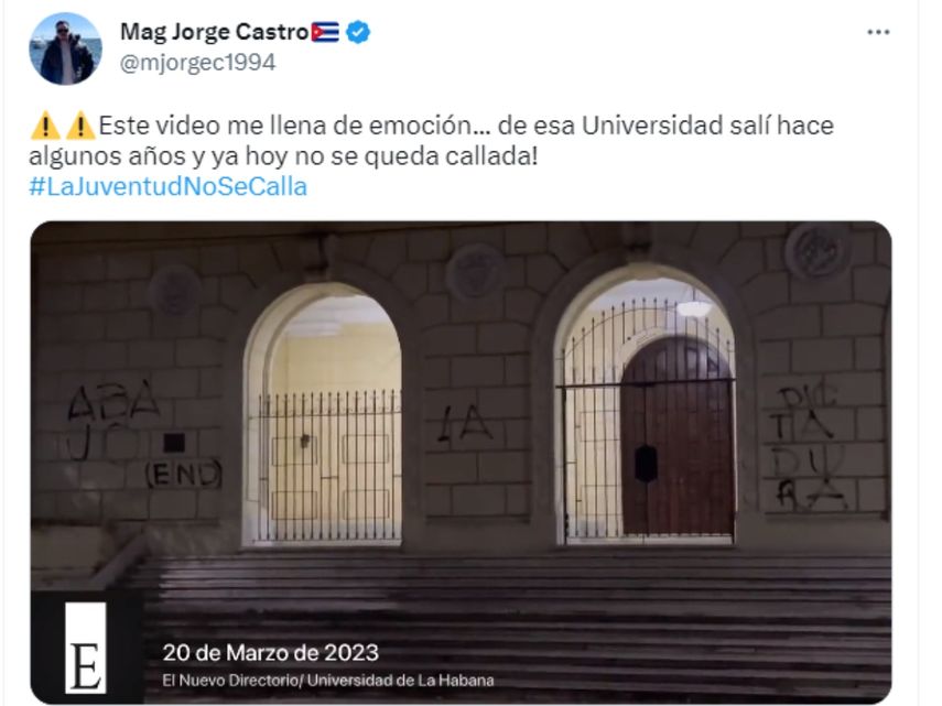 Captura de pantalla del video en el que se observa el escrito en la Universidad de La Habana