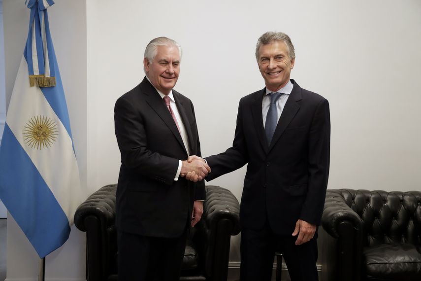 El secretario de Estado de Estados Unidos, Rex Tillerson, se entrevistó este lunes con el presidente de&nbsp;Argentina, Mauricio Macri