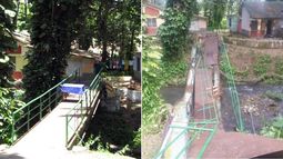 Combinaci&oacute;n de im&aacute;genes de un antes y un despu&eacute;s del puente que se desplom&oacute; en un centro de aislamiento para pacientes de COVID-19 en Cuba.