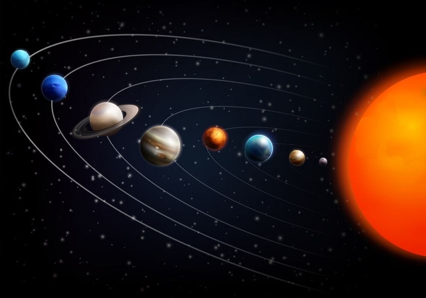 Ilustración de planetas alineados