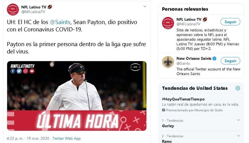 &ldquo;Fui afortunado de estar en la minor&iacute;a que no experimenta los efectos colaterales de algunos. Tengo suerte&rdquo;, dijo Payton a ESPN