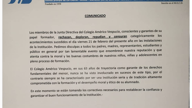 El colegio emiti&oacute; un comunicado rechazando lo ocurrido.&nbsp;