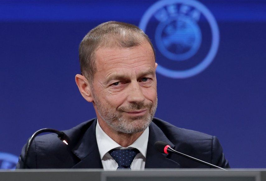 El presidente de la UEFA, Aleksander Ceferin, habla durante una conferencia de prensa, el 3 de abril de 2025.