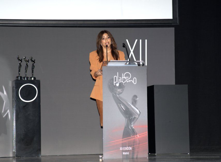 Eva Longoria, Premio Platino 2025, se dirige a la prensa internacional en Madrid.&nbsp;