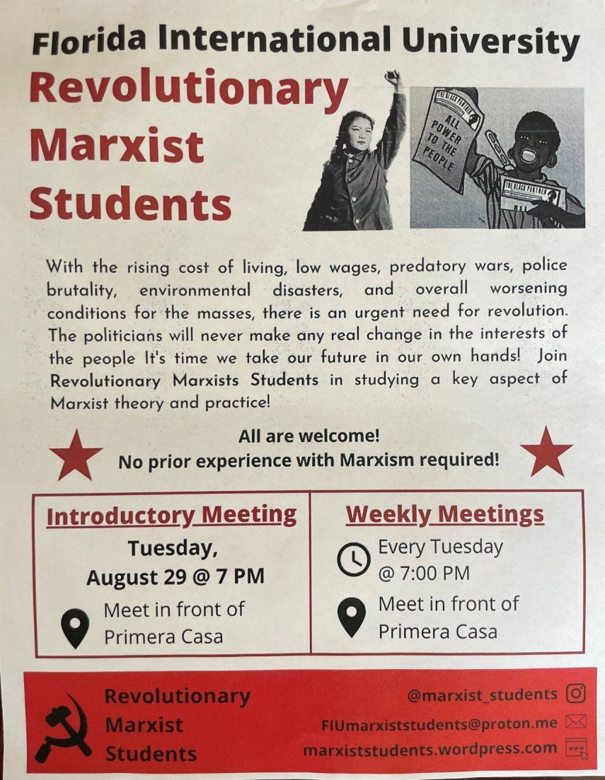Un controvertido encuentro o reunión marxista promovido por un grupo comunista&nbsp;tendría como sede alguna instalación en la Universidad Internacional de Florida (FIU).