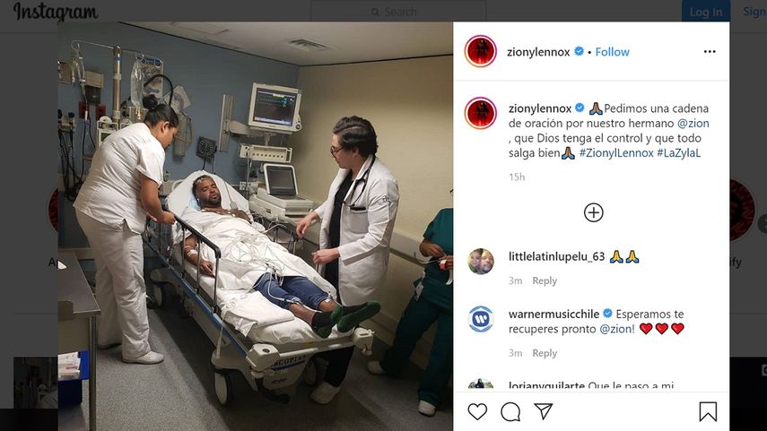 Fotograf&iacute;a de Zion, integrante del d&uacute;o Zion y Lennox, en una sala de emergencias, publicada el 4 de marzo en&nbsp;su cuenta de Instagram.