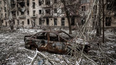 Un edificio bombardeado por las fuerzas rusas.