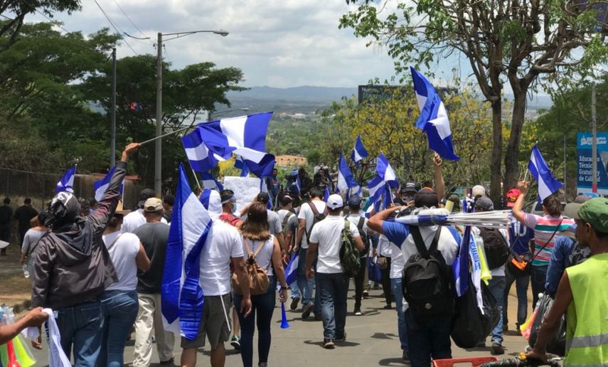 Protesta de los estudiantes de la Universidad Centroamericana de Nicaragua en contra del Gobierno de Daniel Ortega.