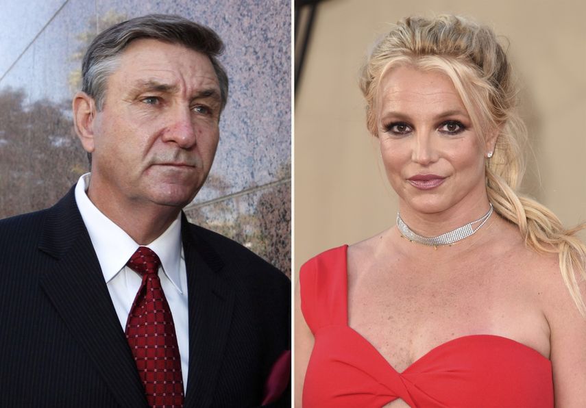 En este collage, Jamie Spears, padre de la cantante Britney Spears, abandona el Palacio de Justicia de Stanley Mosk el 24 de octubre de 2012 en Los Ángeles y Britney Spears llega al estreno de Once Upon A Time.&nbsp;