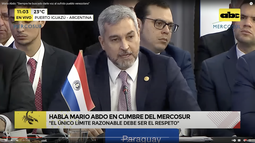 El presidente saliente de Paraguay, Mario Abdo Benítez, en su intervención en la LXII Cumbre del Mercosur, celebrada en Argentina.