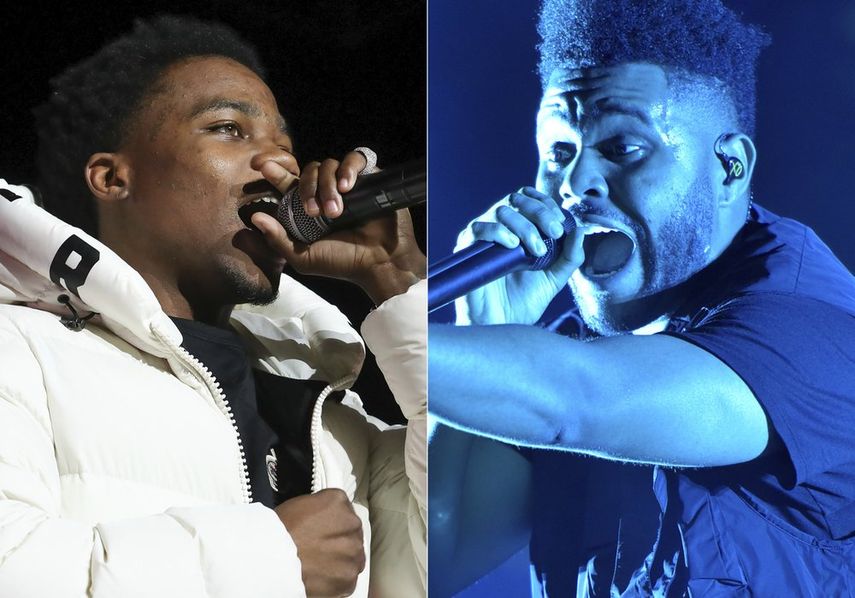 Roddy Ricch, a la izquierda, actúa en la 7ma BET Experience anual en Los Angeles el 21 de junio de 2019, y The Weeknd canta en Lollapalooza en Chicago el 4 de agosto de 2018.&nbsp;