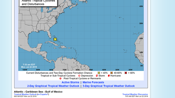 La perturbación llegará al sur de la Florida el lunes por la noche con lluvias y algunas tormentas eléctricas.&nbsp;