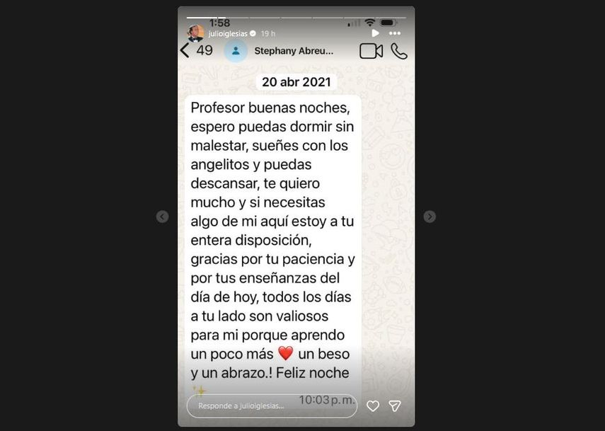 Presunto mensaje enviado por una de las dos exempleadas que presentó una demanda en contra de Julio Iglesias.
