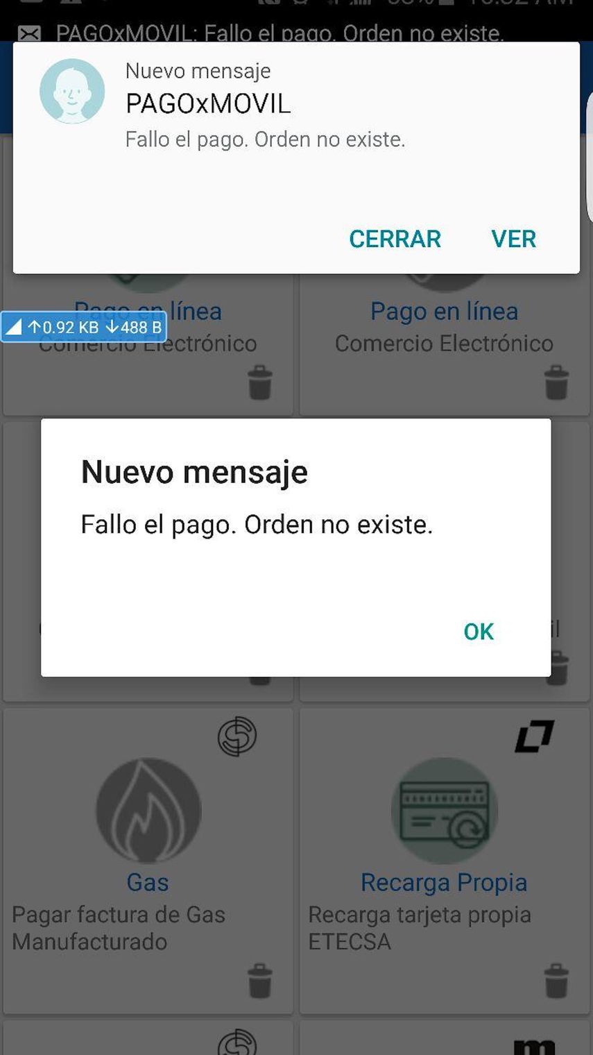 Un fallo en el pago en la plataforma tuenvio.cu, en Cuba.&nbsp;