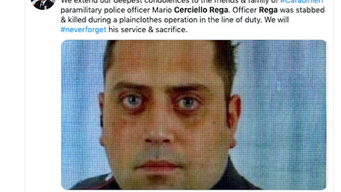 Captura de pantalla de Twitter donde aparece una foto del polic&iacute;a asesinado.&nbsp;