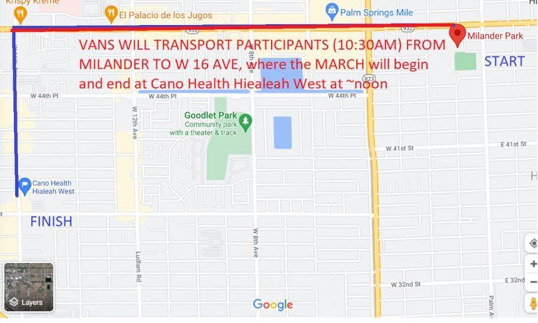 Trayectoria programada de la marcha en Miami en apoyo a los cubanos. 