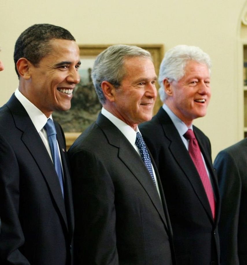 De izquierda a derecha, Barack Obama, George W. Bush, y Bill Clinton.&nbsp;