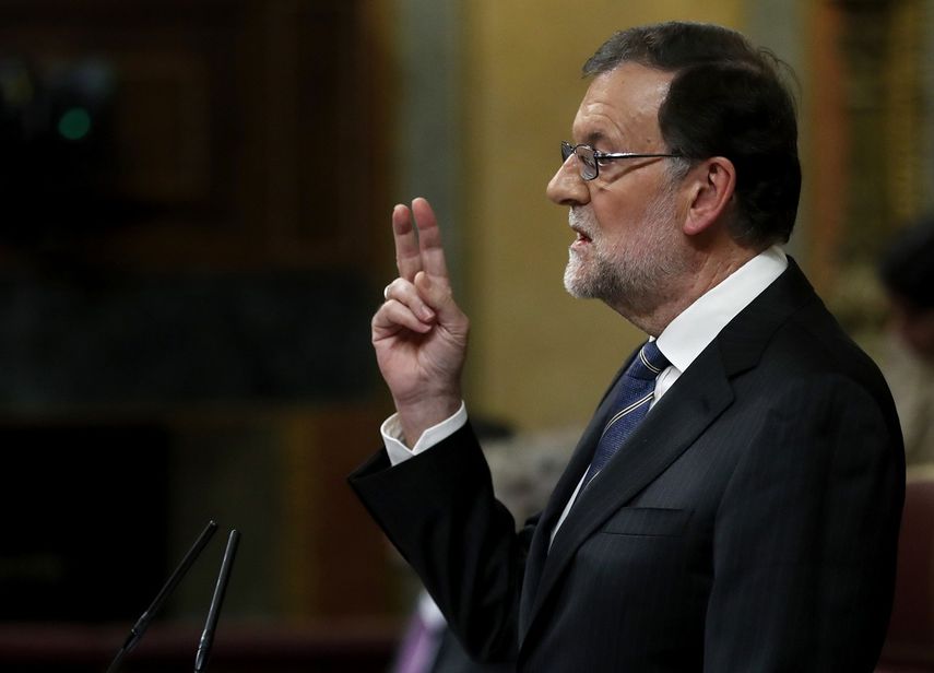 El presidente del Gobierno en funciones y líder del PP, Mariano&nbsp;Rajoy, durante su discurso en el debate de investidura