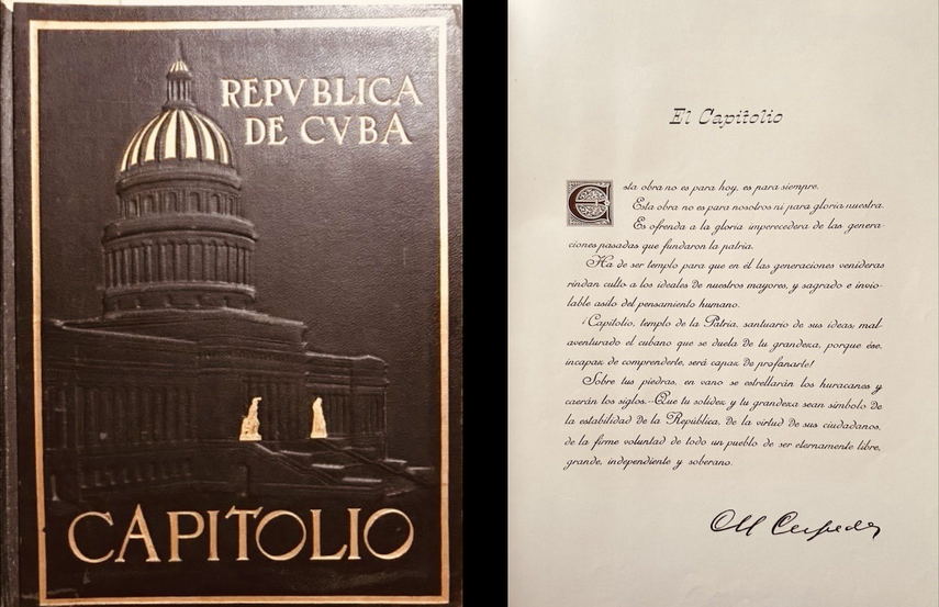 Palabras del secretario de Obras Públicas Carlos Miguel de Céspedes sobre el Capitolio de La Habana. 
