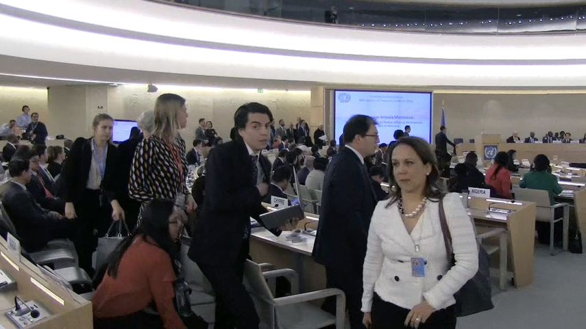 &nbsp;Captura del video, del momento en el diferentes gobiernos se levantaron durante el discurso del ministro de Relaciones Exteriores de&nbsp;Venezuela, Jorge Arreaza, en el Consejo de Derechos Humanos de la ONU, y abandonaron la sala apenas éste ingreso en ella .&nbsp;