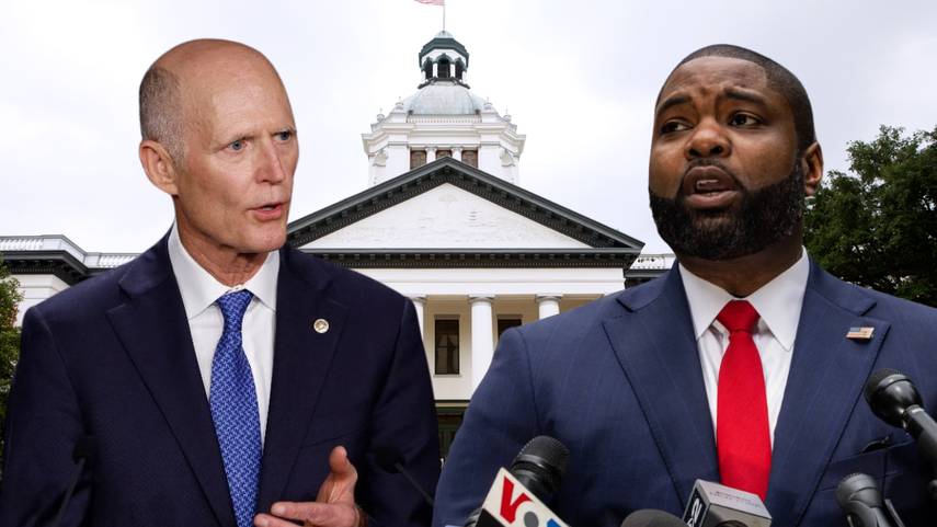 El senador Rick Scott (izq.) y el congresista Byron Donalds.