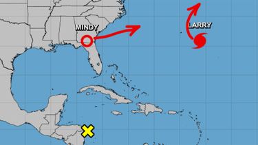 Ruta pronosticada para huracán Larry y tormenta MIndy.