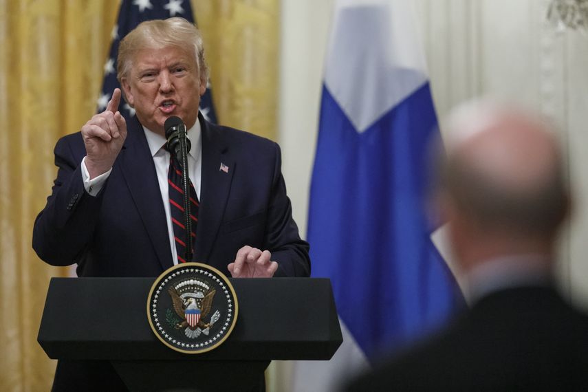 El presidente Donald Trump&nbsp;reacciona durante una conferencia de prensa&nbsp;el mi&eacute;rcoles 2 de octubre de 2019 en la Casa Blanca, en Washington.