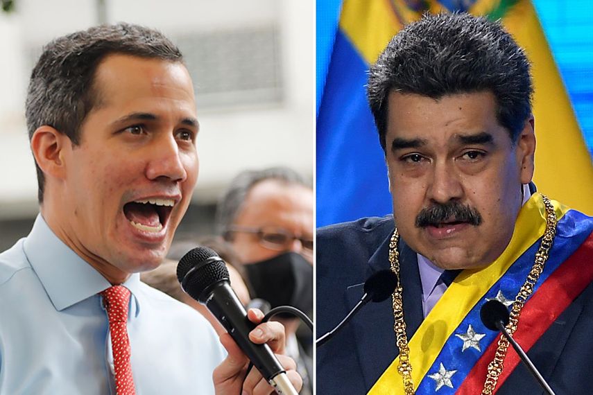 El presidente interino de Venezuela Juan Guaidó y el dictador venezolano Nicolás Maduro.&nbsp;