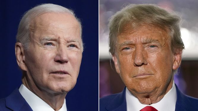 Foto montaje del presidente Joe Biden y del expresidente Donald Trump.